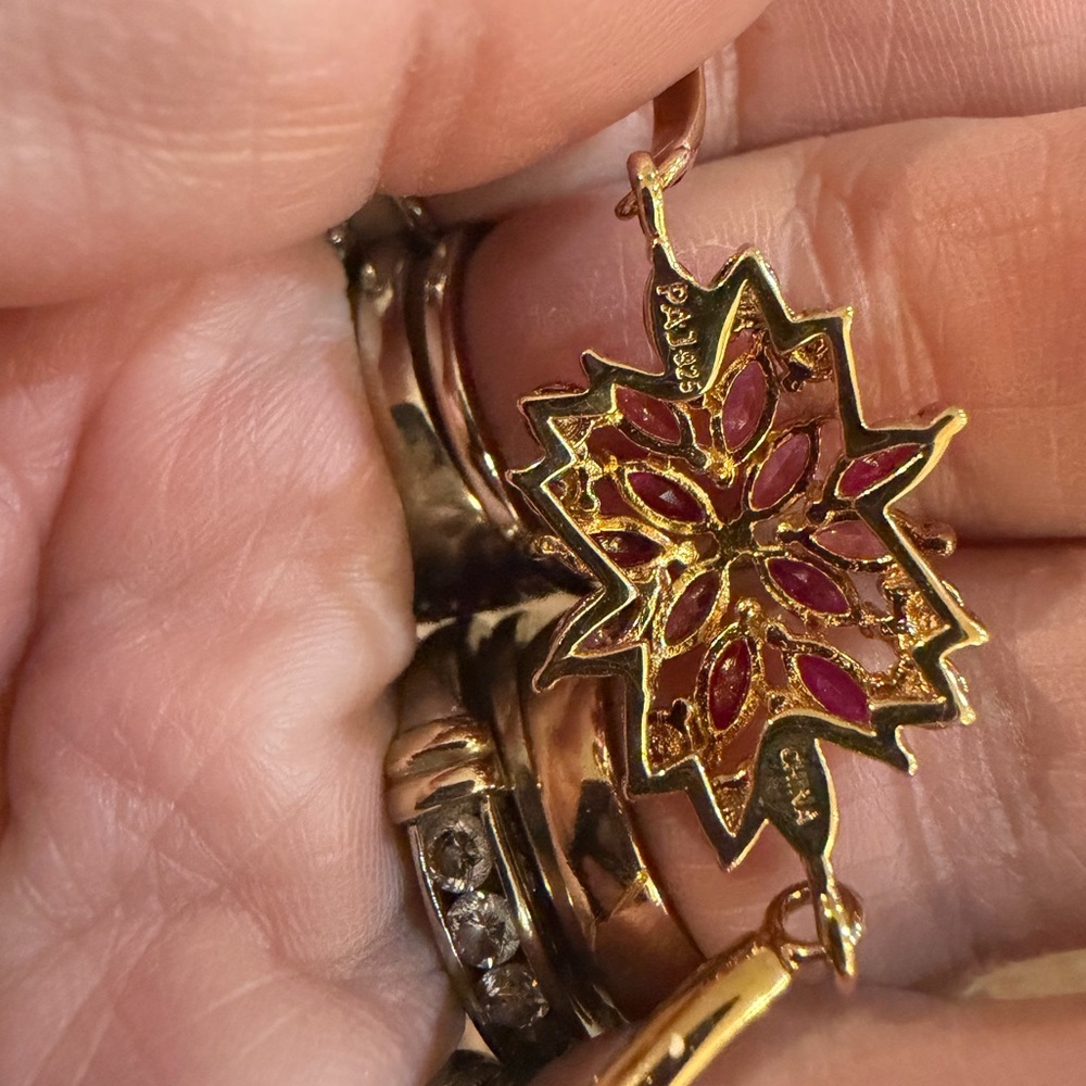 Gold over Sterling Silver Gemstone Flower Bangle Bracelet EUC stamped 925 Fairy - Picture 3 of 6